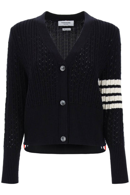 THOM BROWNE pointelle stitch merino wool 4-bar cardigan