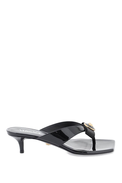 VERSACE gianni ribbon thong mules