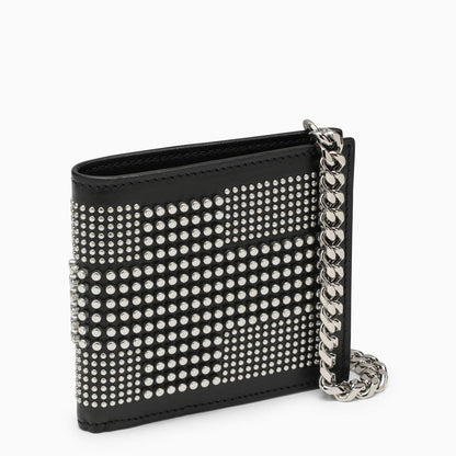 Alexander Mc Queen Black Leather Wallet With Studs And Chain