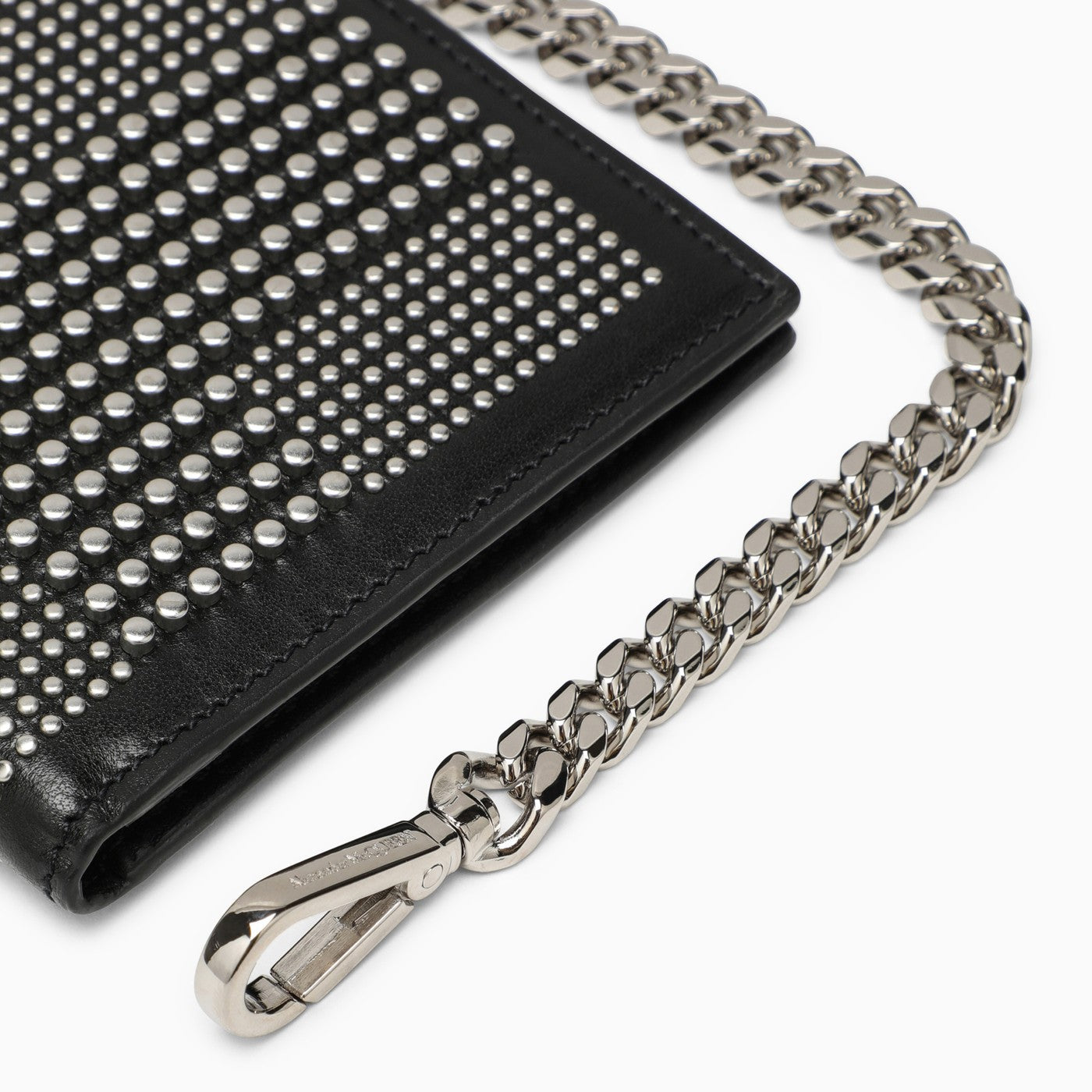 Alexander Mc Queen Black Leather Wallet With Studs And Chain