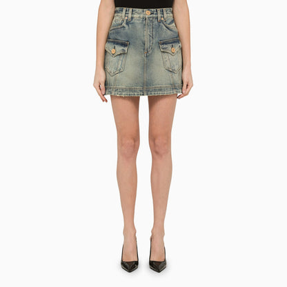 Balmain Washed Out Denim Miniskirt