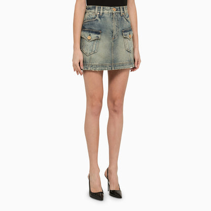 Balmain Washed Out Denim Miniskirt