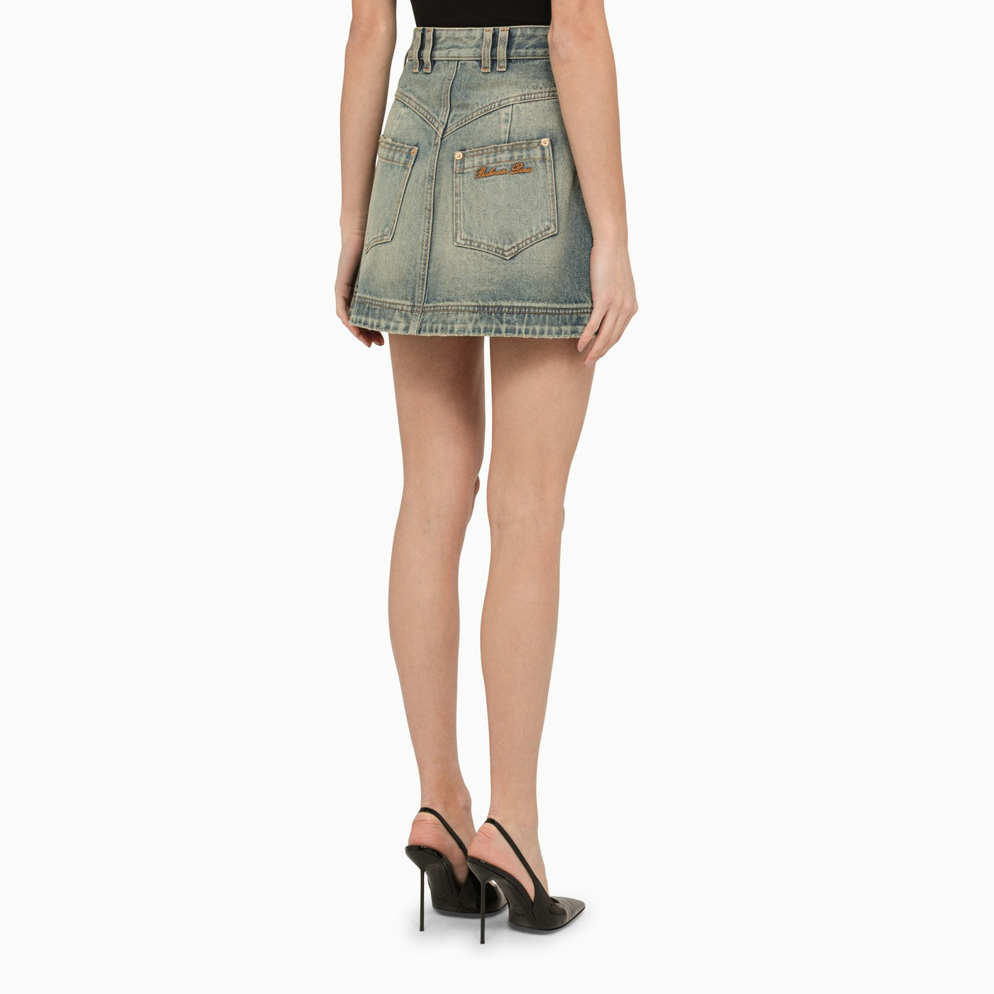 Balmain Washed Out Denim Miniskirt