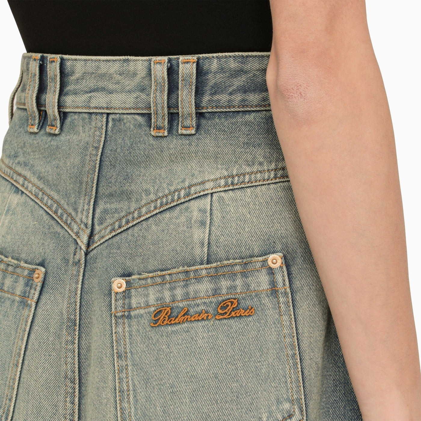 Balmain Washed Out Denim Miniskirt