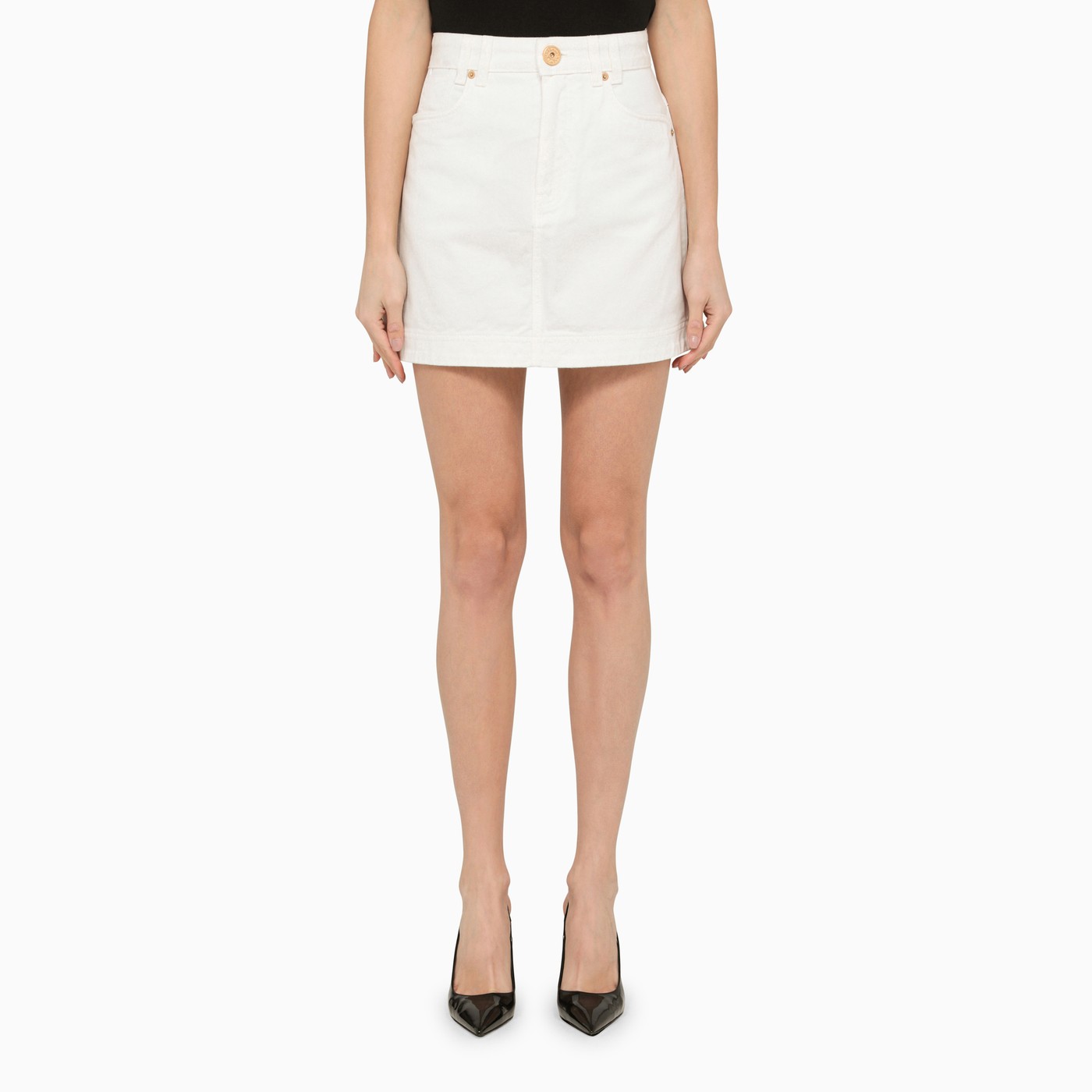 Balmain White Denim Miniskirt