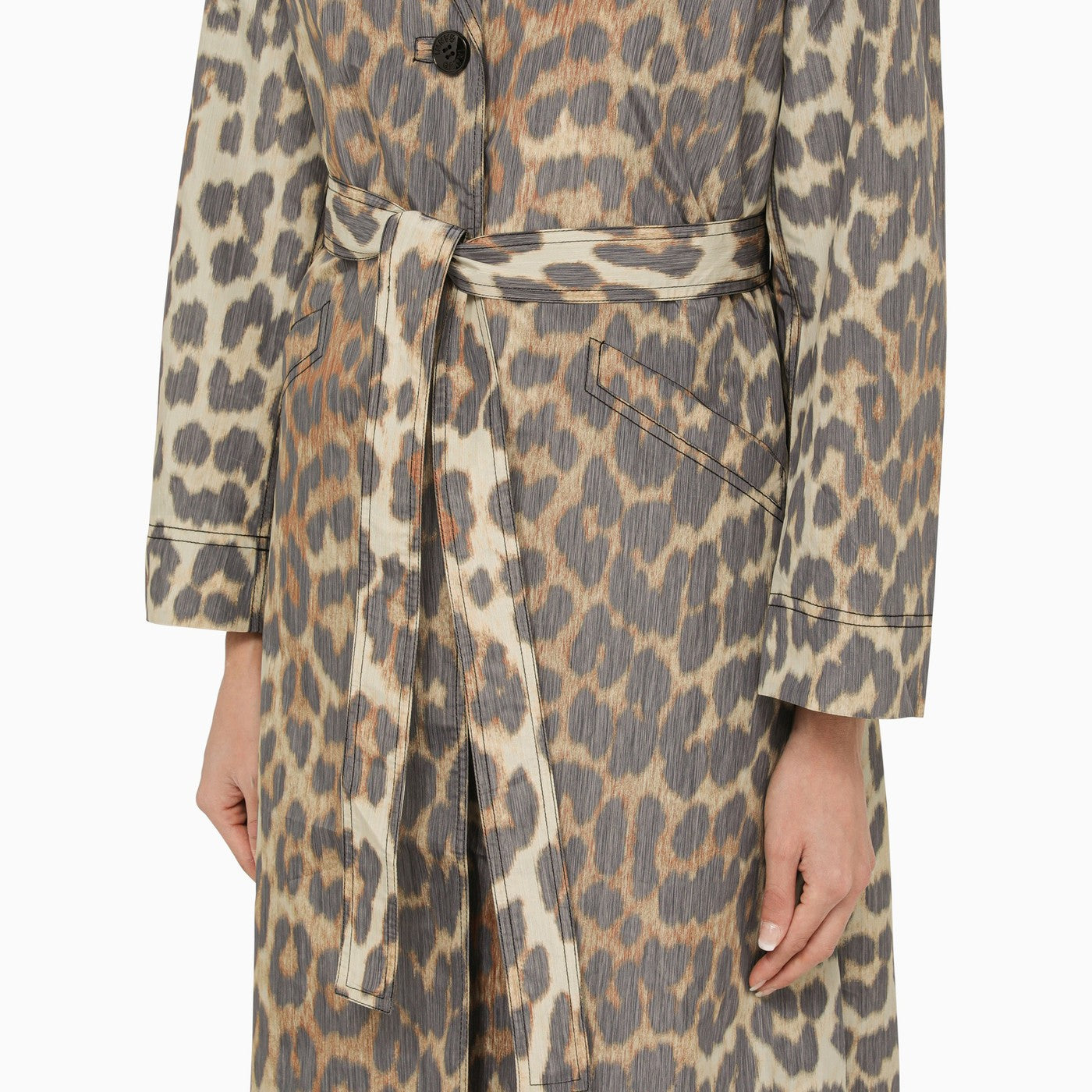 Ganni Leopard Print Single Breasted Coat