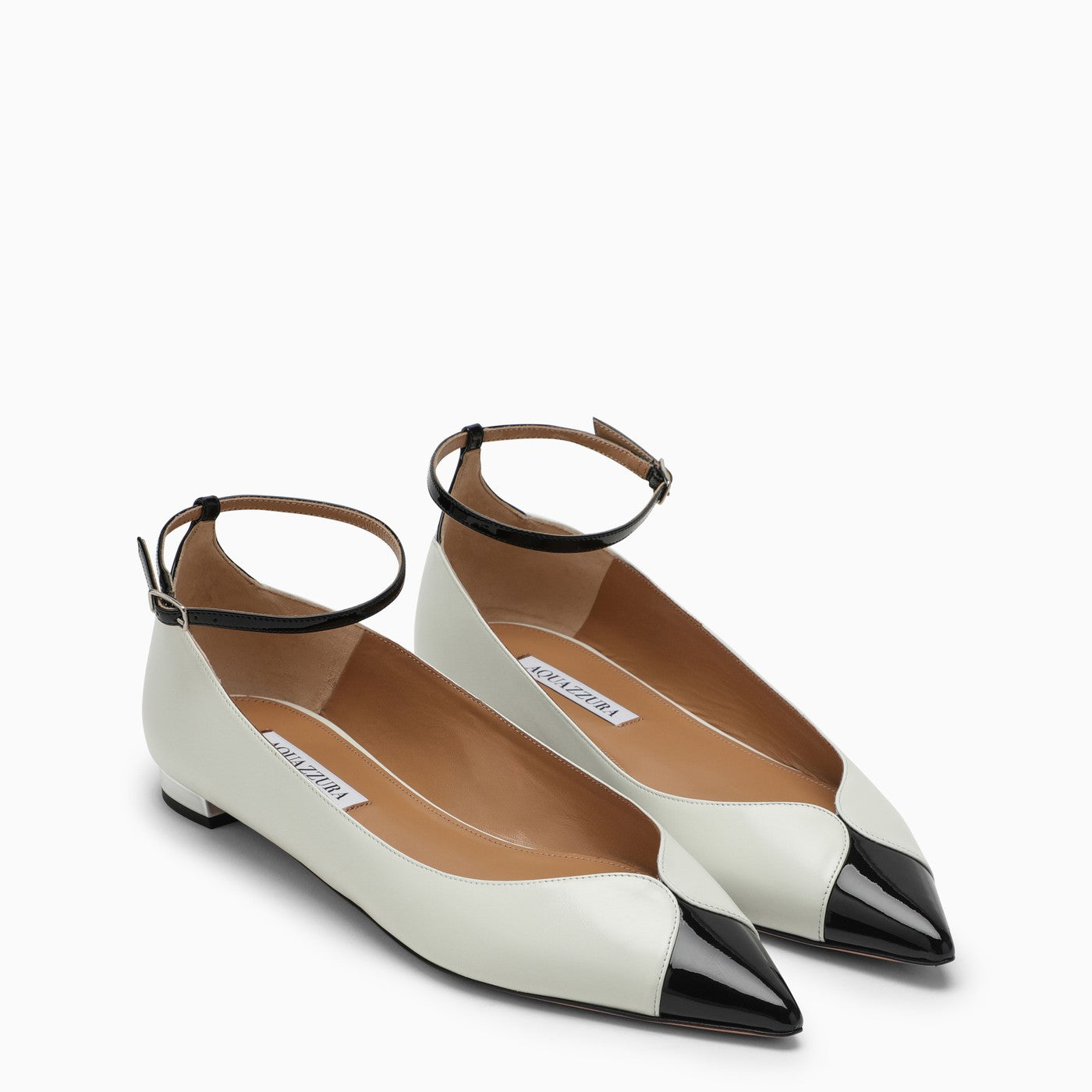 Aquazzura Black And White Pinot Ballerina In Leather