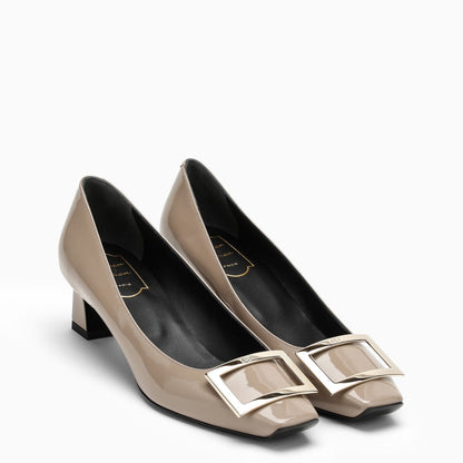 Roger Vivier Décolleté Trompette In Taupe Patent Leather