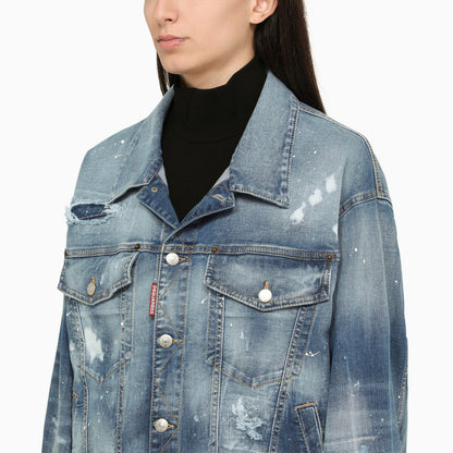 Dsquared2 Blue Denim Jacket With Wear