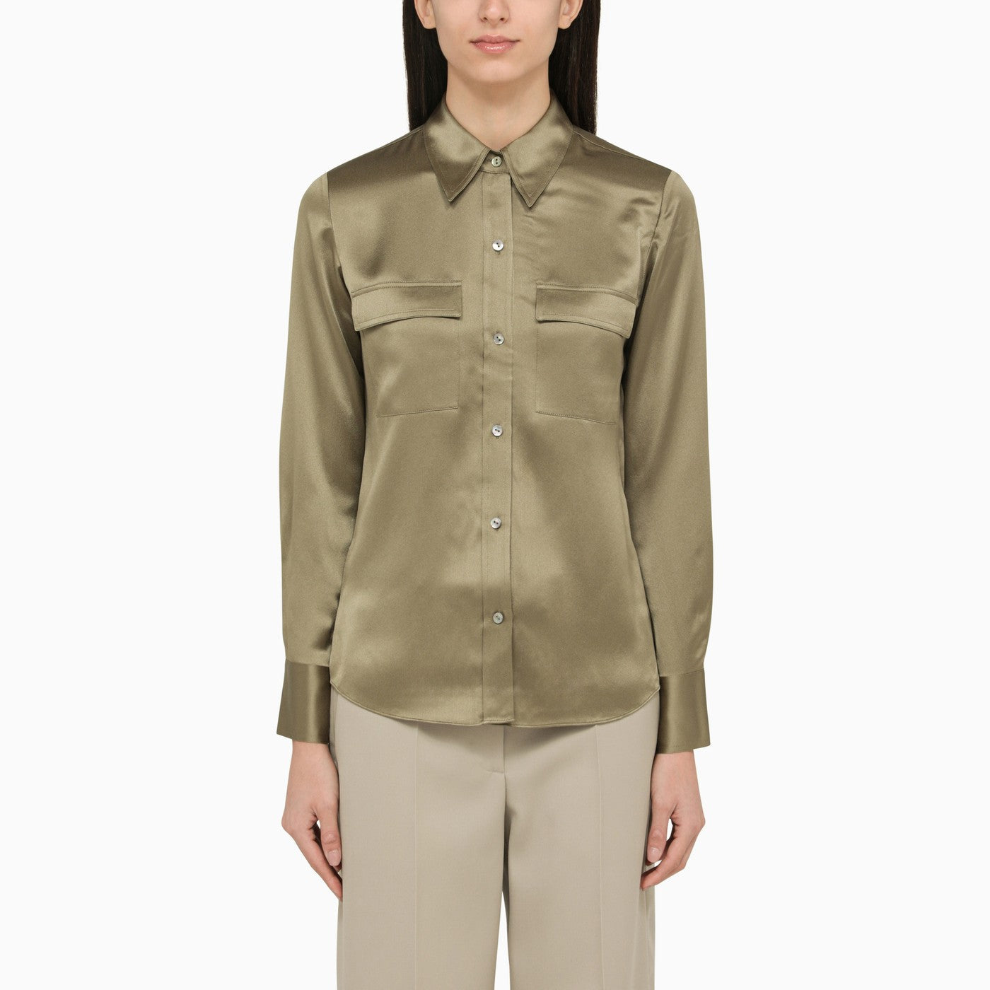 Vince Classic Green Silk Shirt