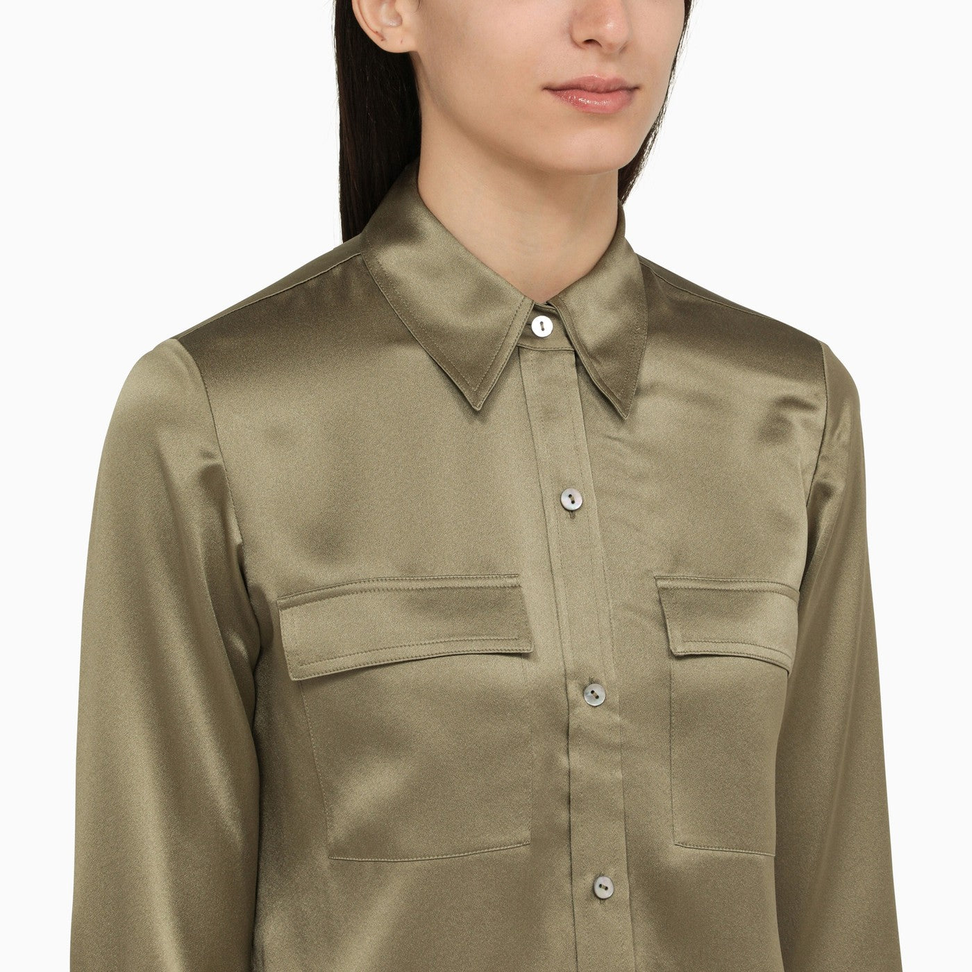 Vince Classic Green Silk Shirt