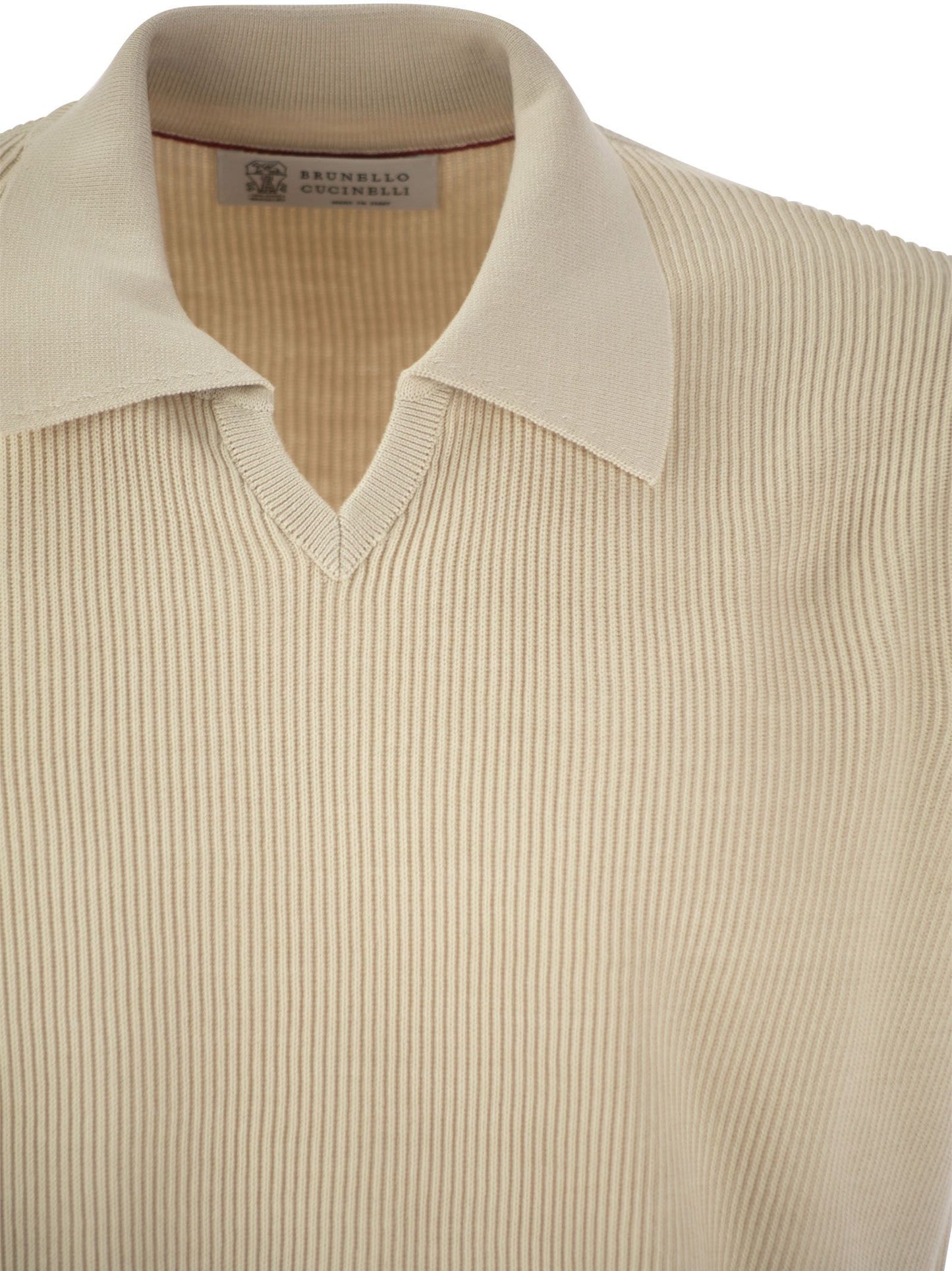 Brunello Cucinelli Cotton Rib Knit Polo Shirt