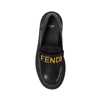 Fendi Logo Leather Loafers